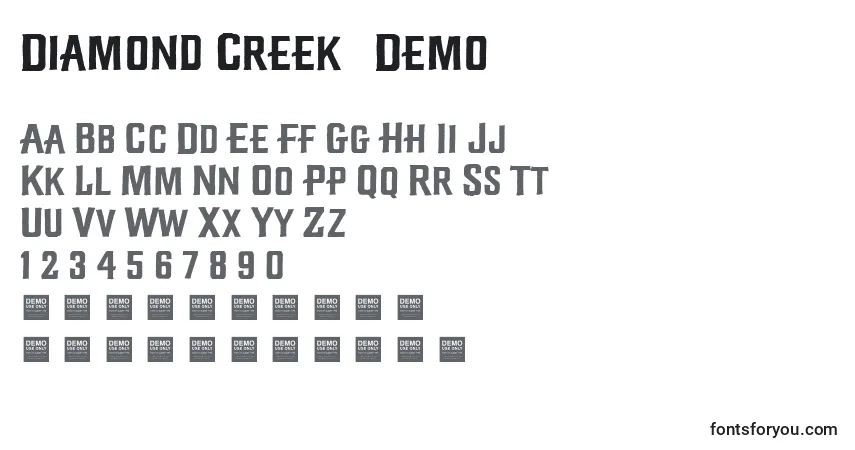 Schriftart Diamond Creek   Demo – Alphabet, Zahlen, spezielle Symbole