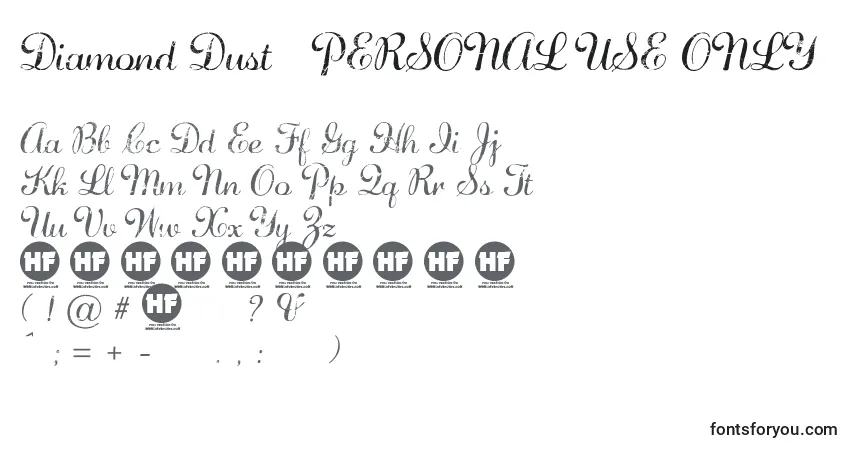 Schriftart Diamond Dust   PERSONAL USE ONLY – Alphabet, Zahlen, spezielle Symbole