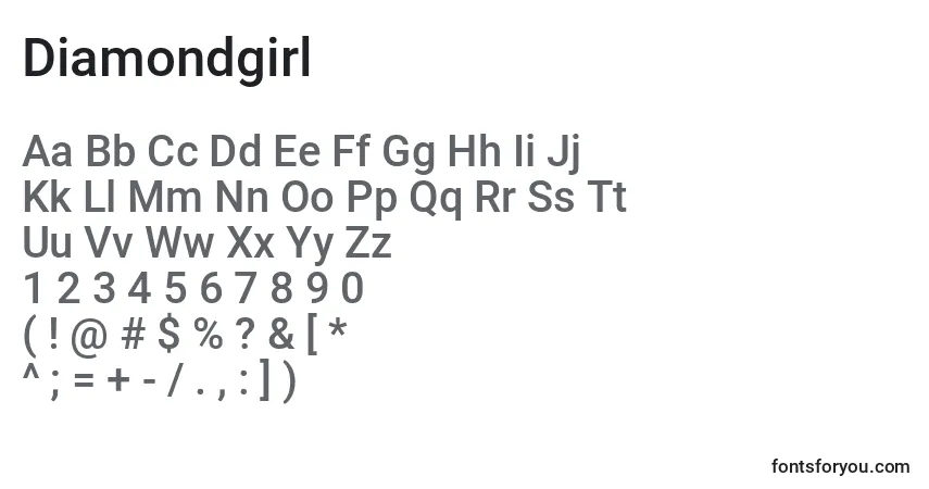 A fonte Diamondgirl (125026) – alfabeto, números, caracteres especiais