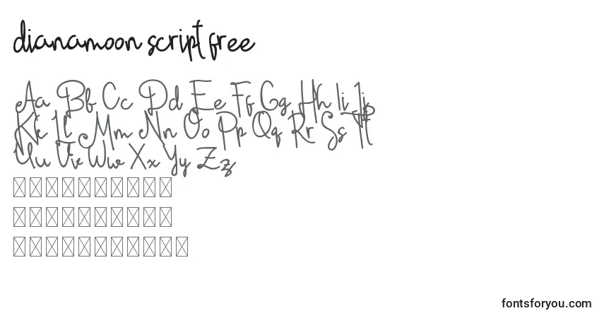 Police Dianamoon script free - Alphabet, Chiffres, Caractères Spéciaux