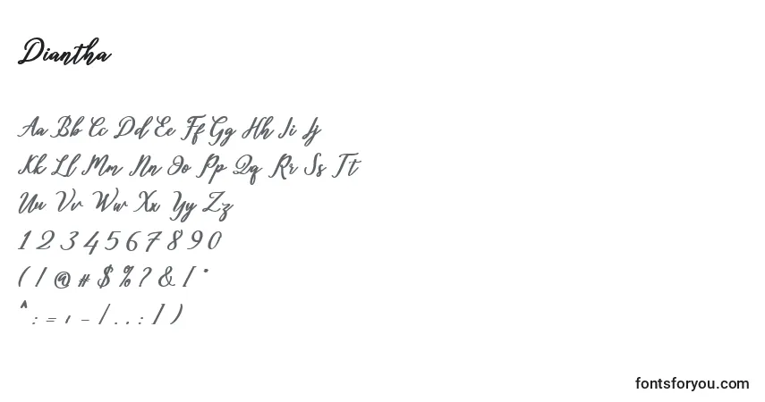Diantha (125033)-fontti – aakkoset, numerot, erikoismerkit