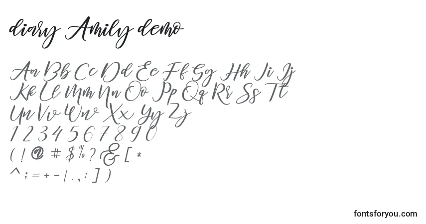 Diary Amily demo Font – alphabet, numbers, special characters