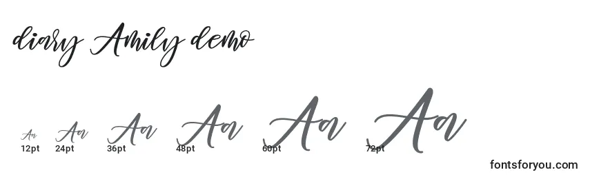 Diary Amily demo Font Sizes