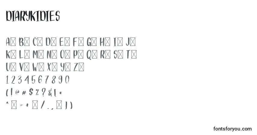 A fonte DIARYKIDIES (125037) – alfabeto, números, caracteres especiais