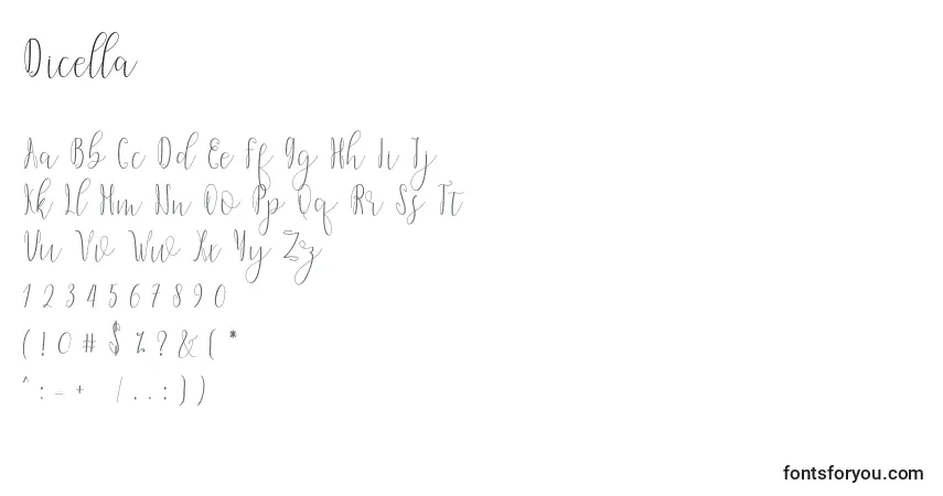 Dicella (125040)フォント–アルファベット、数字、特殊文字