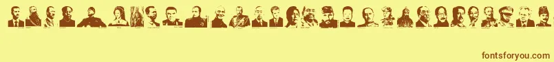 フォントDictators – 茶色の文字が黄色の背景にあります。