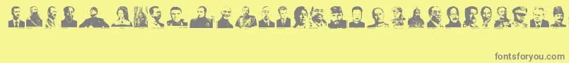 Dictators-fontti – harmaat kirjasimet keltaisella taustalla