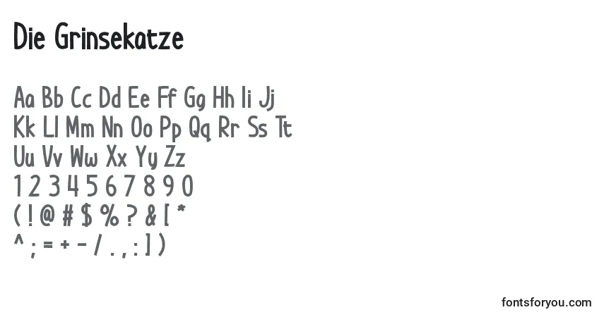 Шрифт Die Grinsekatze – алфавит, цифры, специальные символы