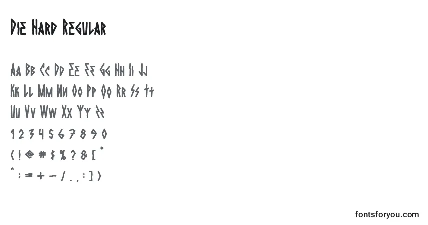 Czcionka Die Hard Regular – alfabet, cyfry, specjalne znaki