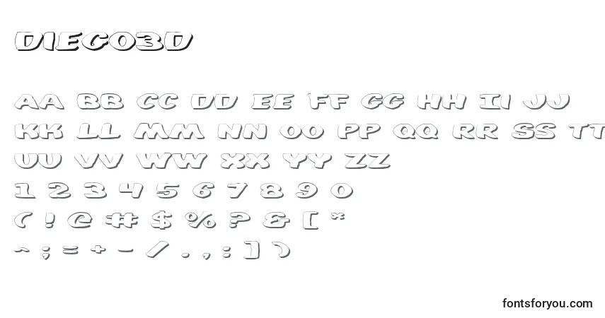 A fonte Diego3d (125050) – alfabeto, números, caracteres especiais