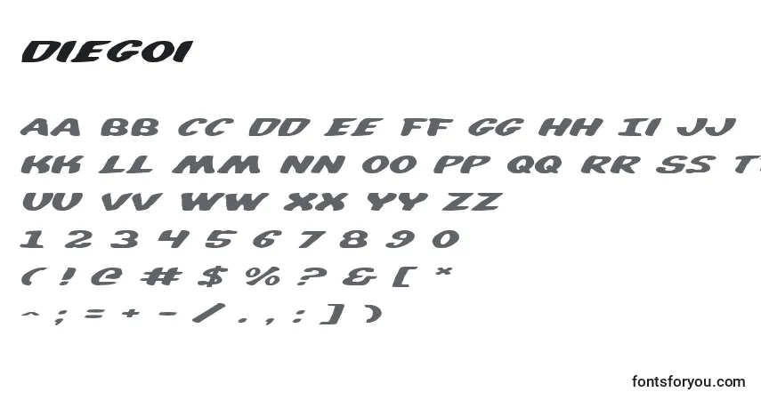 Schriftart Diegoi (125051) – Alphabet, Zahlen, spezielle Symbole