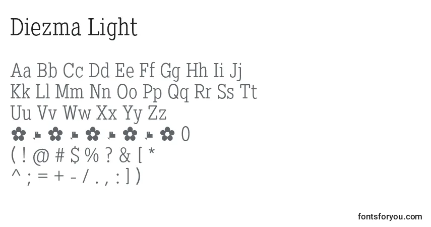 Diezma Light Font – alphabet, numbers, special characters