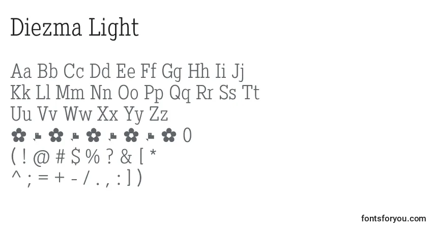 Diezma Light (125059)-fontti – aakkoset, numerot, erikoismerkit