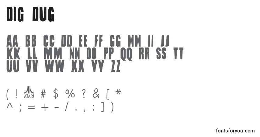 Schriftart DIG DUG – Alphabet, Zahlen, spezielle Symbole
