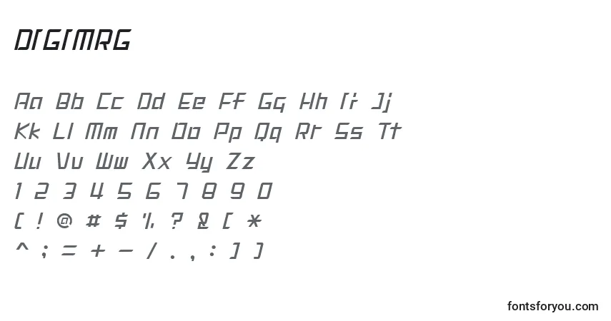 A fonte DIGIMRG – alfabeto, números, caracteres especiais