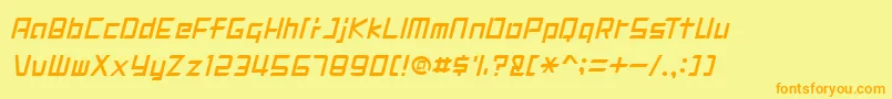 フォントDIGIMRG – オレンジの文字が黄色の背景にあります。