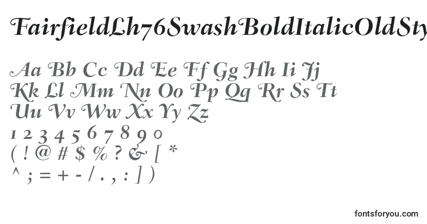 Czcionka FairfieldLh76SwashBoldItalicOldStyleFigures – alfabet, cyfry, specjalne znaki