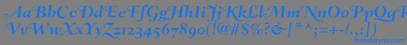 FairfieldLh76SwashBoldItalicOldStyleFigures-Schriftart – Blaue Schriften auf grauem Hintergrund