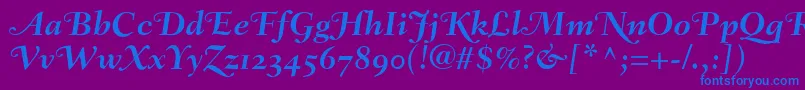 FairfieldLh76SwashBoldItalicOldStyleFigures-Schriftart – Blaue Schriften auf violettem Hintergrund