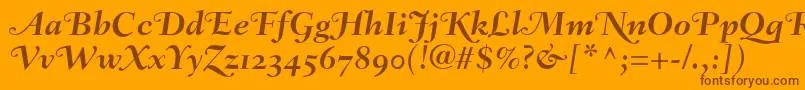 FairfieldLh76SwashBoldItalicOldStyleFigures-fontti – ruskeat fontit oranssilla taustalla