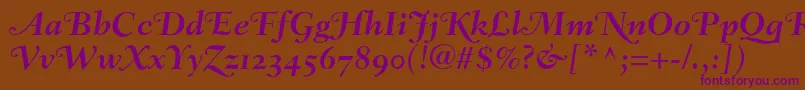 FairfieldLh76SwashBoldItalicOldStyleFigures-Schriftart – Violette Schriften auf braunem Hintergrund