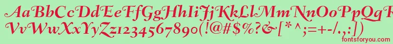 FairfieldLh76SwashBoldItalicOldStyleFigures-Schriftart – Rote Schriften auf grünem Hintergrund