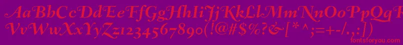 FairfieldLh76SwashBoldItalicOldStyleFigures-Schriftart – Rote Schriften auf violettem Hintergrund