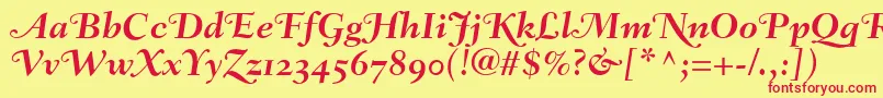 FairfieldLh76SwashBoldItalicOldStyleFigures-Schriftart – Rote Schriften auf gelbem Hintergrund