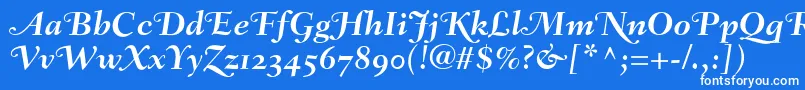 Шрифт FairfieldLh76SwashBoldItalicOldStyleFigures – белые шрифты на синем фоне