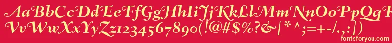 FairfieldLh76SwashBoldItalicOldStyleFigures-Schriftart – Gelbe Schriften auf rotem Hintergrund