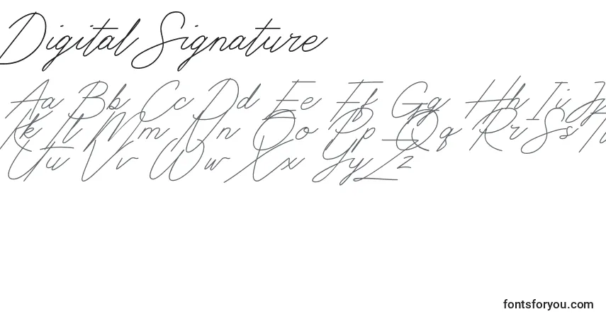 Czcionka Digital Signature – alfabet, cyfry, specjalne znaki