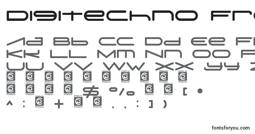 Czcionka Digitechno FreeVersion – alfabet, cyfry, specjalne znaki