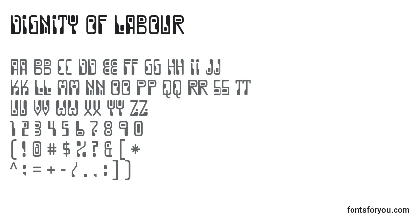 Schriftart Dignity of labour – Alphabet, Zahlen, spezielle Symbole