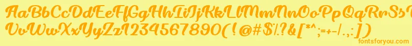 Dillon the Cat  -Schriftart – Orangefarbene Schriften auf gelbem Hintergrund