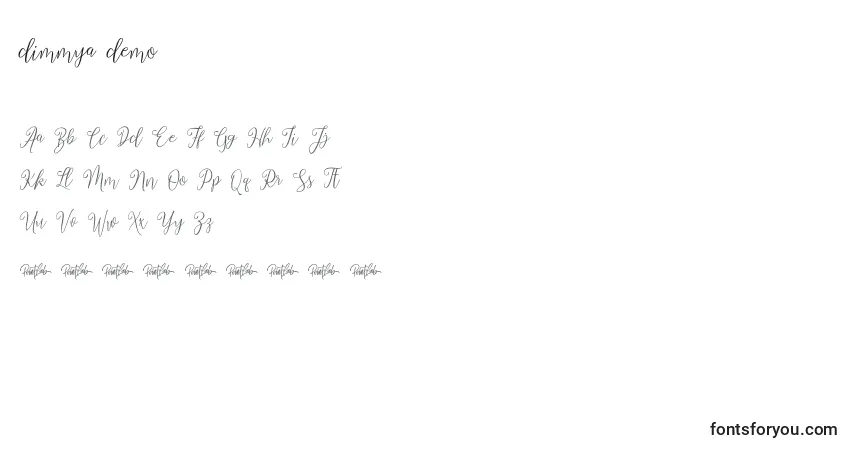 Schriftart Dimmya demo – Alphabet, Zahlen, spezielle Symbole