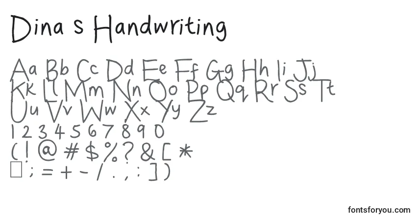 A fonte Dina s Handwriting – alfabeto, números, caracteres especiais