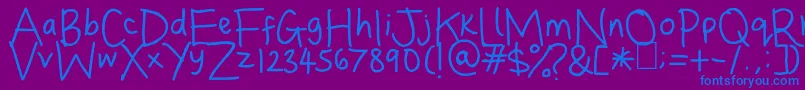 Dina s Handwriting Font – Blue Fonts on Purple Background