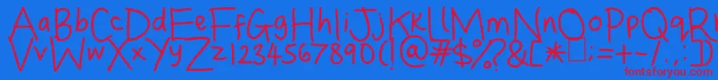 Dina s Handwriting Font – Red Fonts on Blue Background