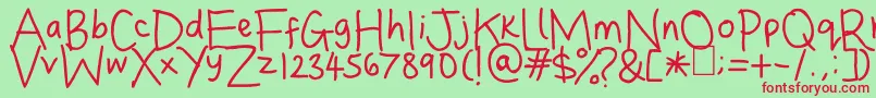 フォントDina s Handwriting – 赤い文字の緑の背景