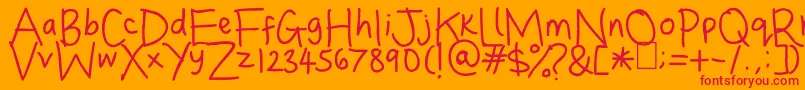 Dina s Handwriting-Schriftart – Rote Schriften auf orangefarbenem Hintergrund