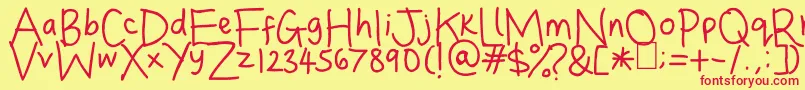 フォントDina s Handwriting – 赤い文字の黄色い背景