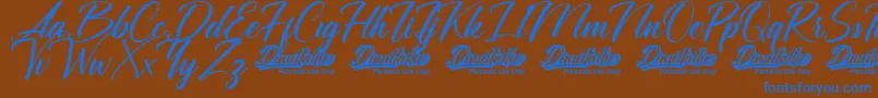 Weitere Informationen zur Dinattallie Personal Use Only-Schriftart Dinattallie Personal Use Only-Schriftart – Blaue Schriften auf braunem Hintergrund