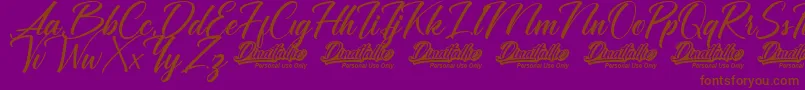 Dinattallie Personal Use Onlyフォントについての詳細 フォントDinattallie Personal Use Only – 紫色の背景に茶色のフォント