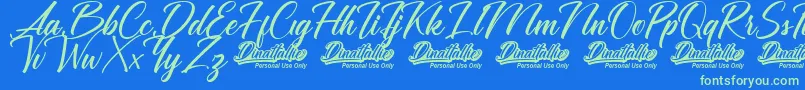 Шрифт Dinattallie Personal Use Only – зелёные шрифты на синем фоне