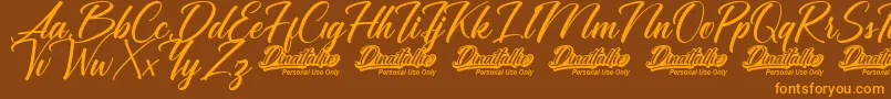 Dinattallie Personal Use Only Font – Orange Fonts on Brown Background