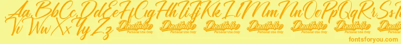 Saiba mais sobre a fonte Dinattallie Personal Use Only Fonte Dinattallie Personal Use Only – fontes laranjas em um fundo amarelo