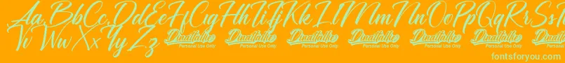 Dinattallie Personal Use Only-Schriftart – Grüne Schriften auf orangefarbenem Hintergrund