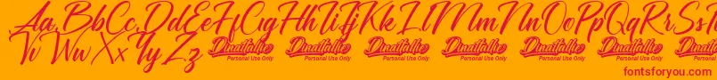 Dinattallie Personal Use Only-Schriftart – Rote Schriften auf orangefarbenem Hintergrund