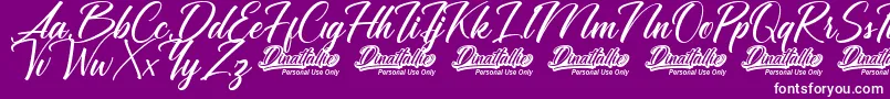 Шрифт Dinattallie Personal Use Only – белые шрифты на фиолетовом фоне