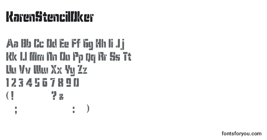 Czcionka KarenStencilDker – alfabet, cyfry, specjalne znaki
